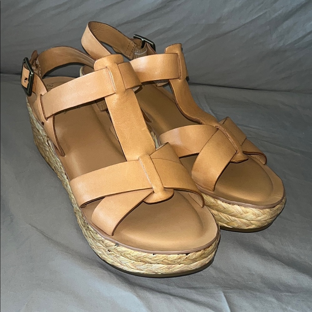 Kork-Ease Ande Tan Leather Espadrille Wedge Sandals Size 10